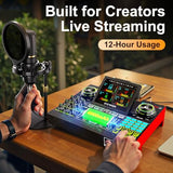 Podcast Microphone Bundle with Live Sound Card Audio Mixer, Podcast Equipment Bundle with 3.5mm Condenser Microphone for Pc/Phone Live Streaming Singing Gaming, Sound Board with Voice Changer, Denoise
