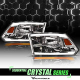 Alpha Owls 8710401 Crystal Headlights With Switchback Sequential LED Light Bar & Startup Light – Black Amber Fits 2009-2018 Dodge Ram 1500 2500 3500/2019-2023 Classic Halogen Models