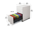 Aurora FC-102WT Modern Soho Design 2-Drawer Metal Mobile File Cabinet with Lock Key/ Fully Assembled, White